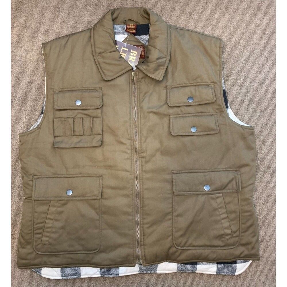 Branded Lion Vest Mens 1XB Canvas Quilted Plaid Flannel Lined Hunting Outdoor